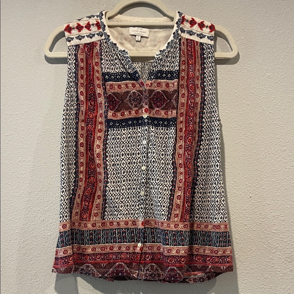Lucky Brand Red and Blue Patterned Blouse